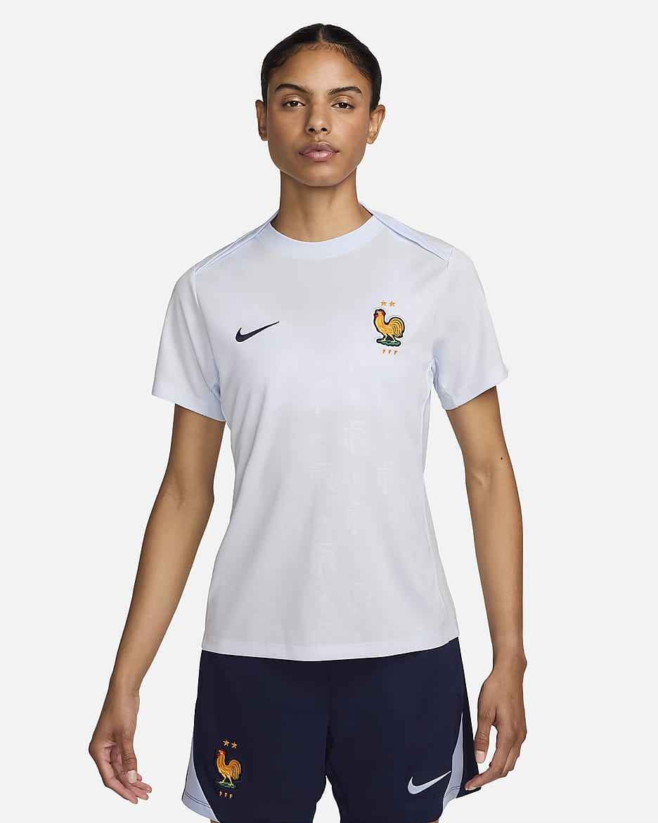 FFF Academy Pro Away Women s Nike Dri FIT Football Pre Match Top Blue Polyester 50 Recycled Polyester